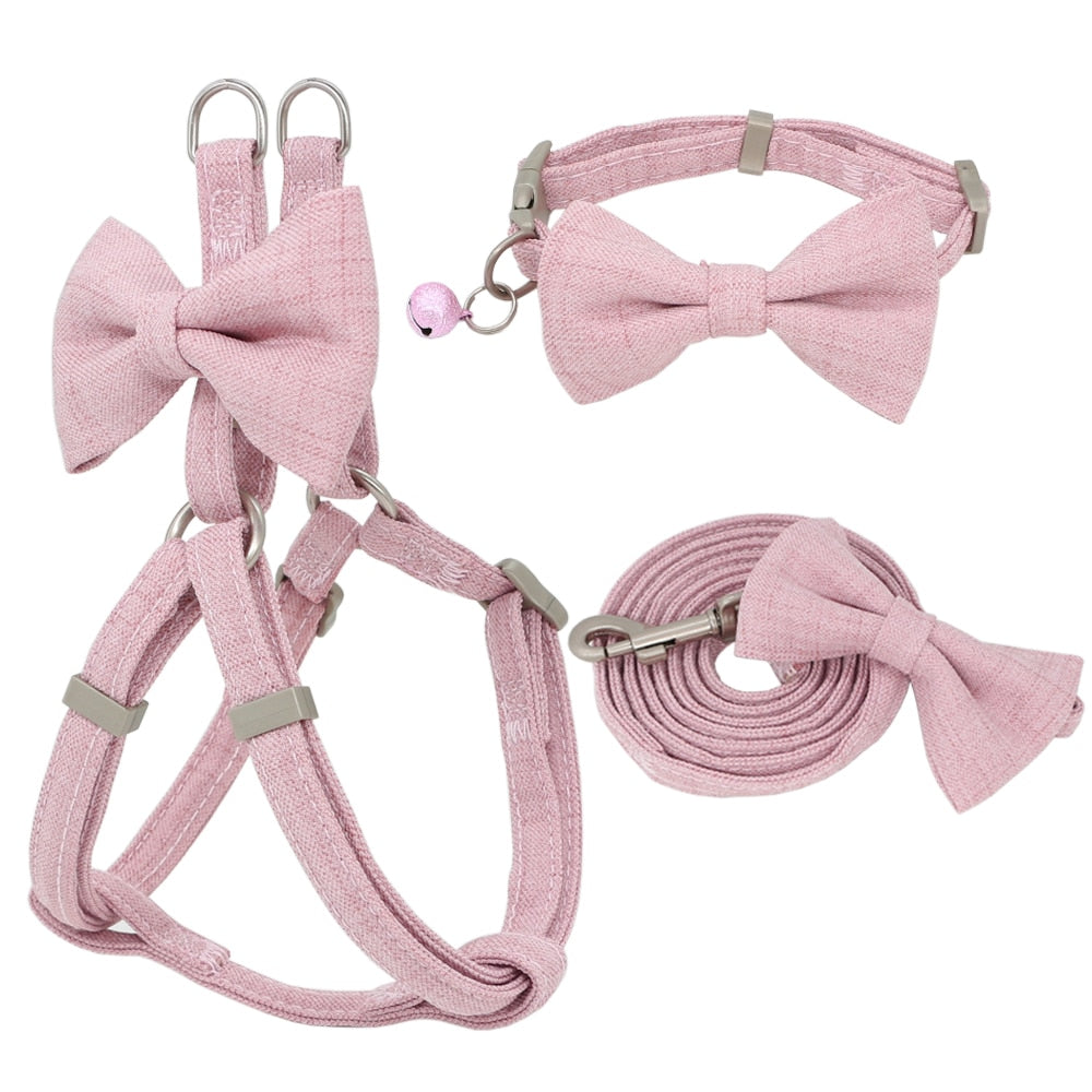 Cute Bow Harness, Leash and Collar Set